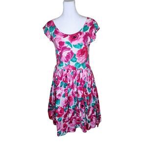 Vintage 90s Anne Klein Cap Sleeve Fit Flare Ballet Dress Womens Size M Pink Rose